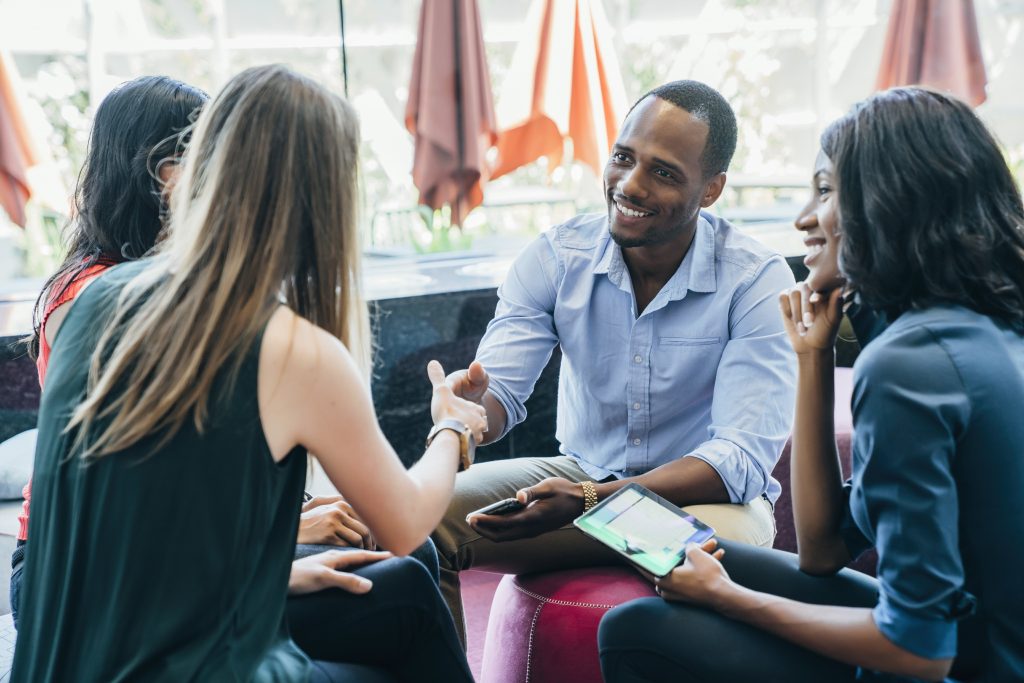 Professionals discussing business financing